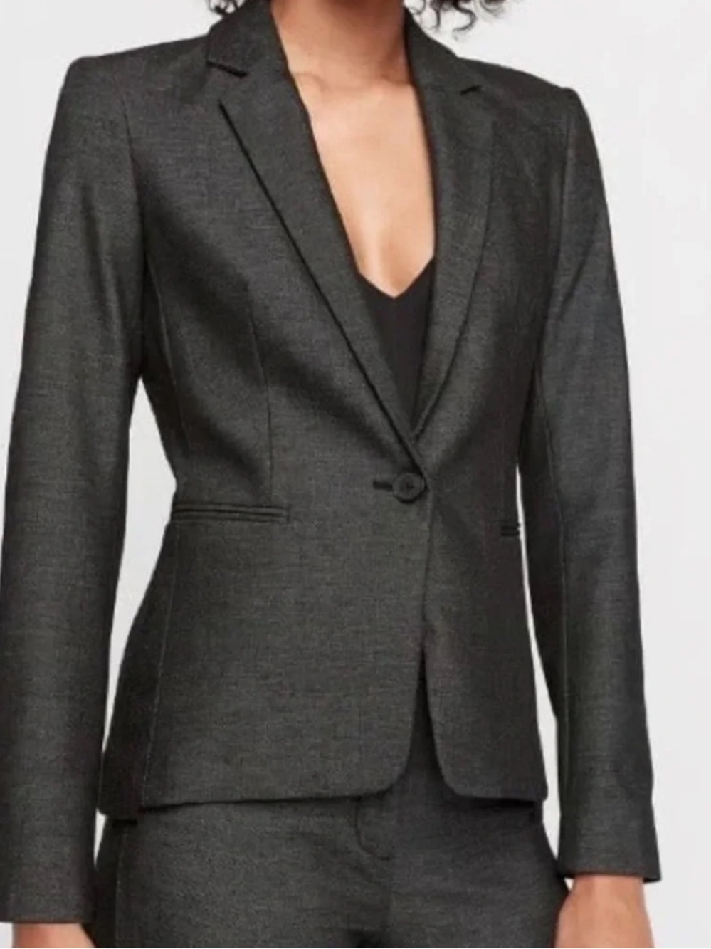 Express Dark Gray Single-Button Tailored Blazer